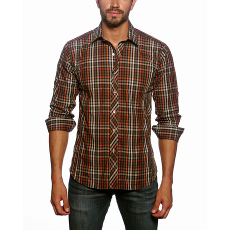 Jared Lang // Long Sleeve Button Up Shirt // Brown Check (2XL)