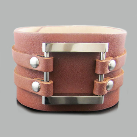 Leather Stainless Steel Square Wide Bracelet