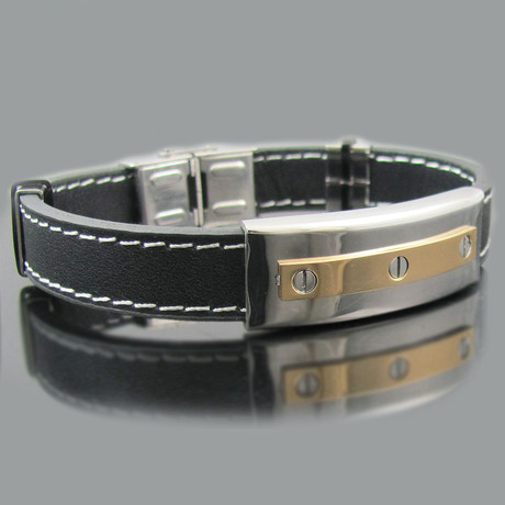 Leather 18K Gold Plated Stainless Steel Screw Bracelet