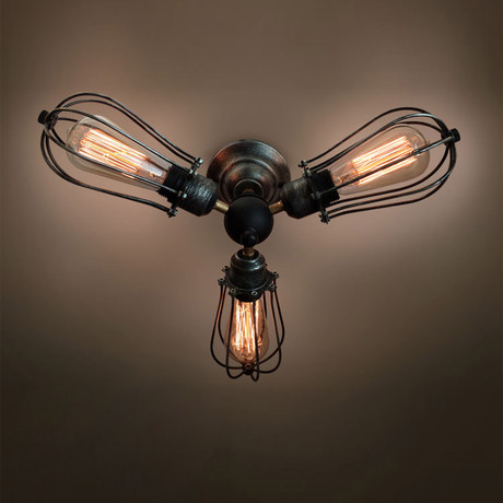 3-Armed Squirrel Cage Ceiling Light