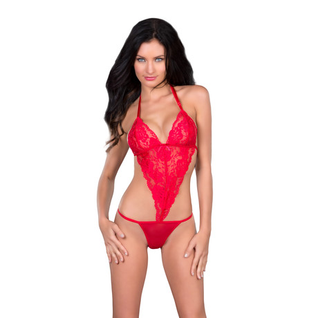 Halter Full Lace Teddy // Red