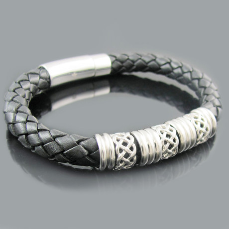 Trendy Leather Stainless Steel Bead Bracelet