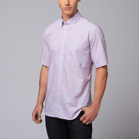 Lipah Short Sleeve Button Down Shirt // Pink + Blue (L)