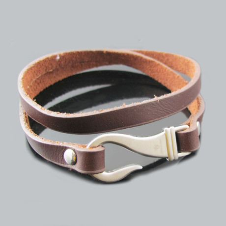 Leather Double Strand Stainless Steel Hook Bracelet