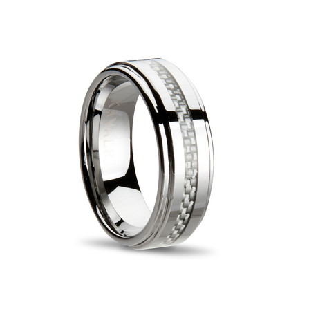 Carbon Fiber Weave Ring // Silver
