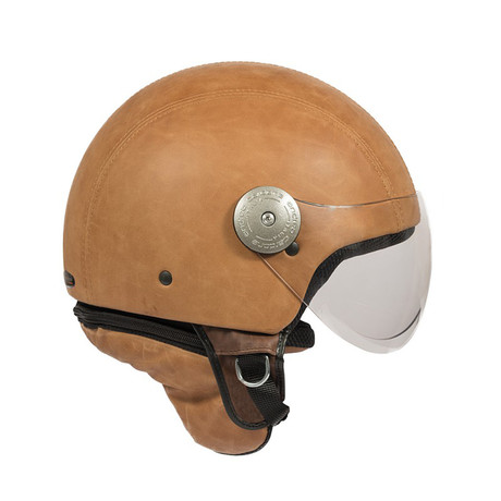 Vintage Brown Side Stripe Two Tone Leather Helmet
