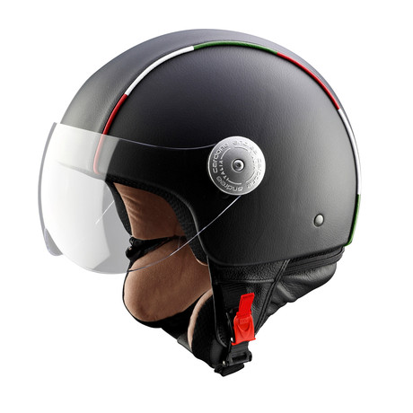 Italian Stripes Black Leather Helmet!