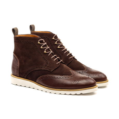 Leather Mix Brogue Boot // Brown + White