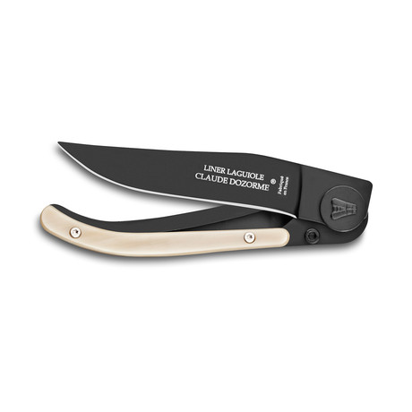 Laguiole Liner Lock Pocket Knife // Black + Light Horn