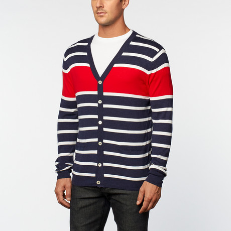 Loft 604 // Pure Cotton Lightweight Stripes Cardigan // Navy
