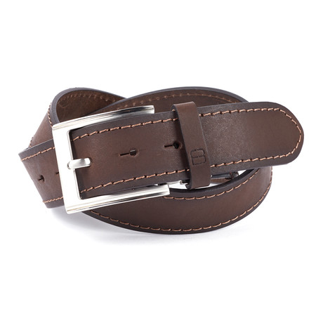 Casual Burnished Stitched Leather Flybelt // Brown