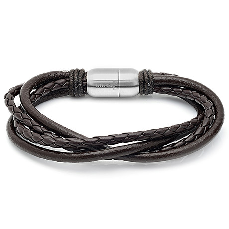 Multilayer Braided Leather Bracelet // Brown