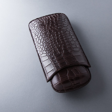 Deep Crocodile Grain Cigar Case // Brown