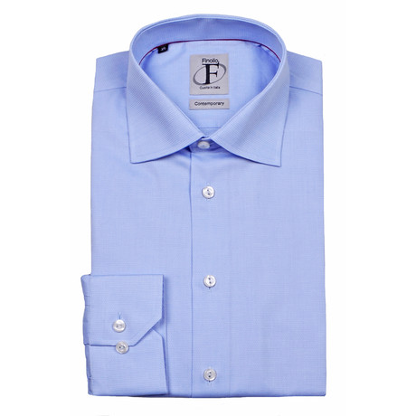 Pinpoint Weave Textured Button-Down Shirt // Light Blue