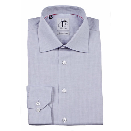 Herringbone Weave Button-Down Shirt // Grey