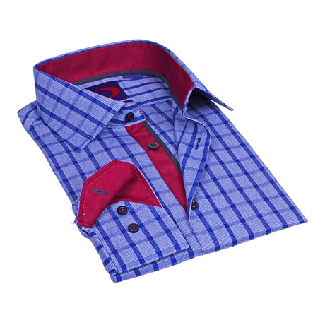 Plaid Button-Down Shirt // Navy + Red Trim