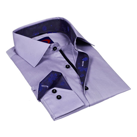 Button-Down Shirt // Grey + Blue Paisley Trim