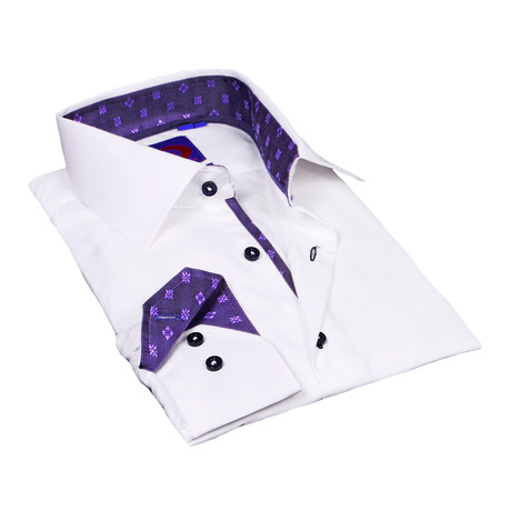 Button-Down Shirt + Geometric Trim // White + Purple