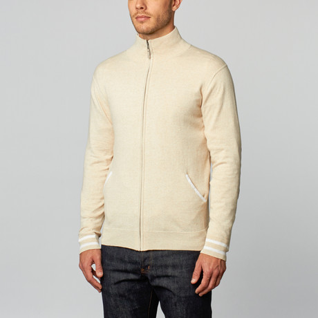 Cashmere Cotton Mock Neck Jacket // Beige