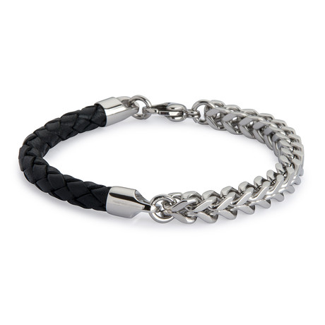 Armour Leather + Steel Bracelet // Black + Silver