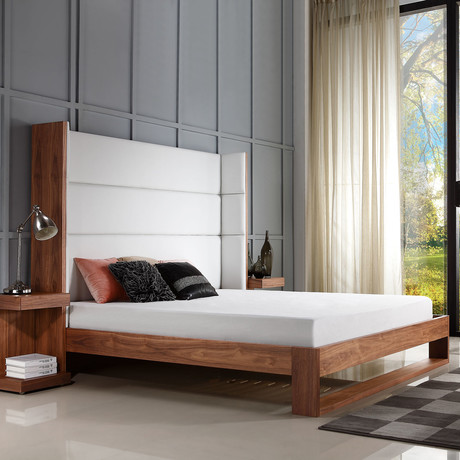 Lyon Collection // King Bed // Walnut Veneer (Taupe Fabric)
