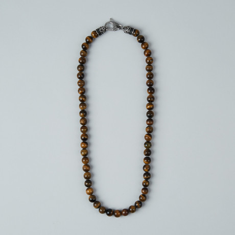 TIGER EYE BEADED LOBSTER CLASP NECKLACE // BROWN + STEEL