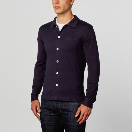 Cesarani // Cashmere Blend Knit Shirt // Navy
