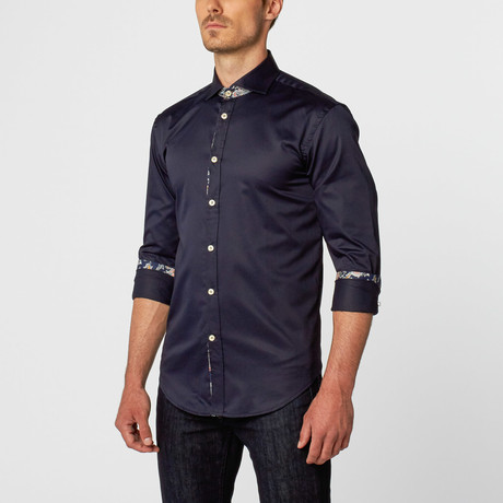 Solid Button-Up + Paisley Trim // Navy
