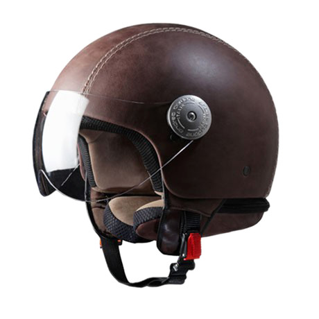 Vintage Brown Leather Helmet // With Visor