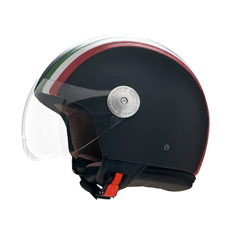 Thick Italian Stripes Black Leather Helmet