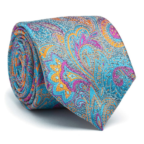 Hand Made Silk Tie // Teal + Fushia Paisey Patterned