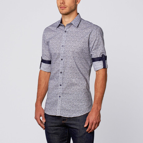 Disconnected Bubble Print Button-Up Shirt // Navy