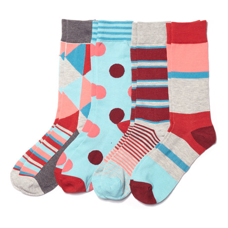 Rugby Stripe Sock // Red + Grey // Pack of 4