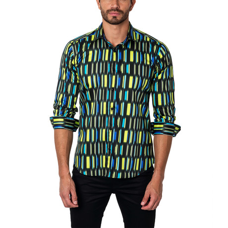 Abstract Library Button-Up Shirt // Black + Yellow