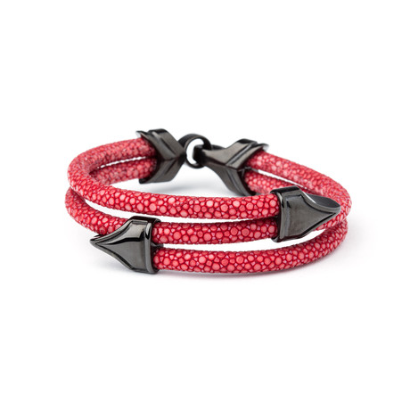 Stingray Leather Bracelet // Black + Red