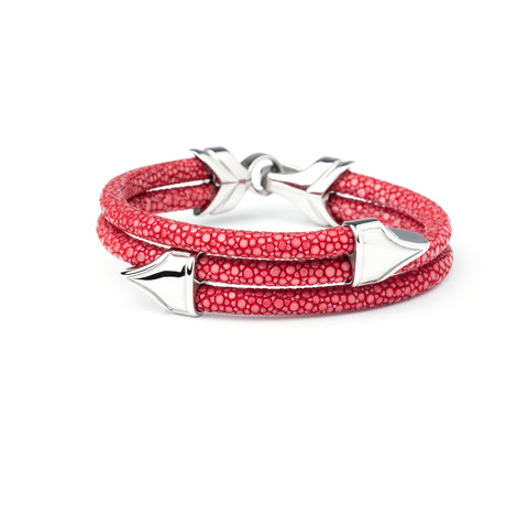 Stingray Leather Bracelet // Silver + Red