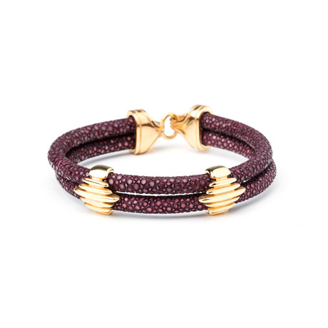 Stingray Leather Bracelet // Gold + Black