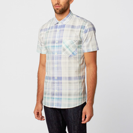Milano Plaid Short-Sleeve Button-Up // White + Blue