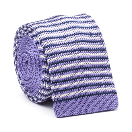 Knit Peidmont Tie //Purple + White Stripe