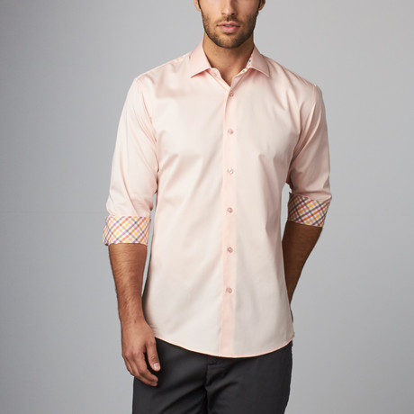 Plaid Placket Button-Up Shirt // Peach