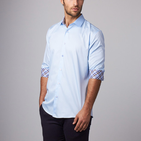 Plaid Placket Button-Up Shirt // Blue