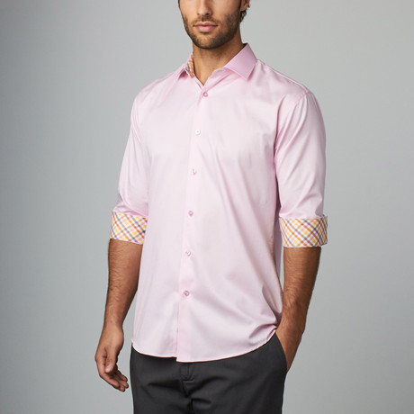 Plaid Placket Button-Up Shirt // Pink