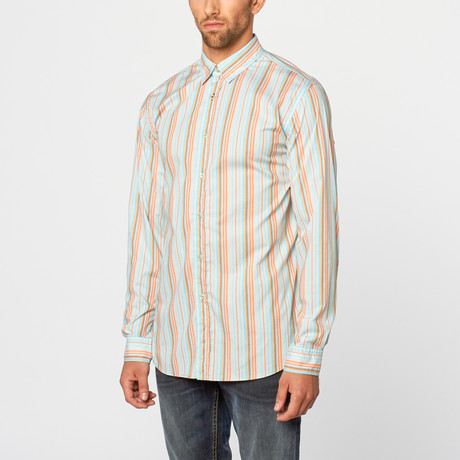 Stripe Casual Shirt // Turquoise, Orange