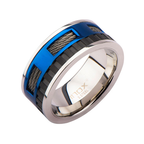 Cable Steel Inlayed Ring // Blue + Black