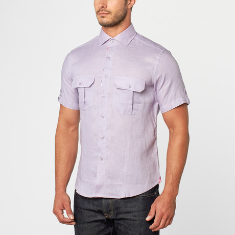 Mario Short Sleeve Linen Button-Up // Purple