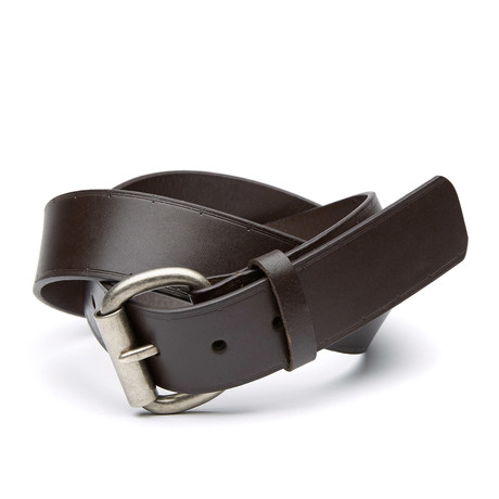 Roller Buckle Distressed Leather Belt // Brown