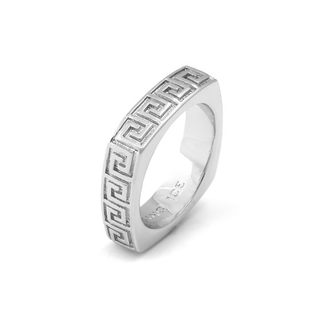 Rhodium Greek Key Ring // Silver