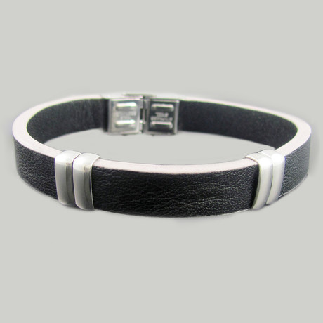 Leather Stainless Steel Bead Bracelet