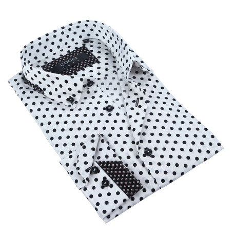 Solid Button-Up // White + Black Dot