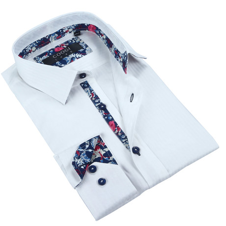 Solid Button-Up + Floral Trim // White